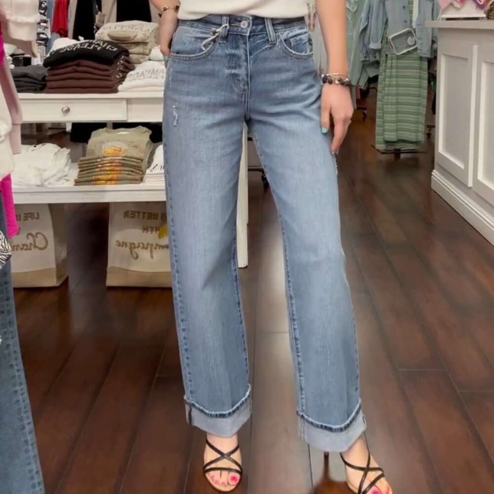 KANCAN Kolbie High Rise Wide Leg Cuffed Jeans